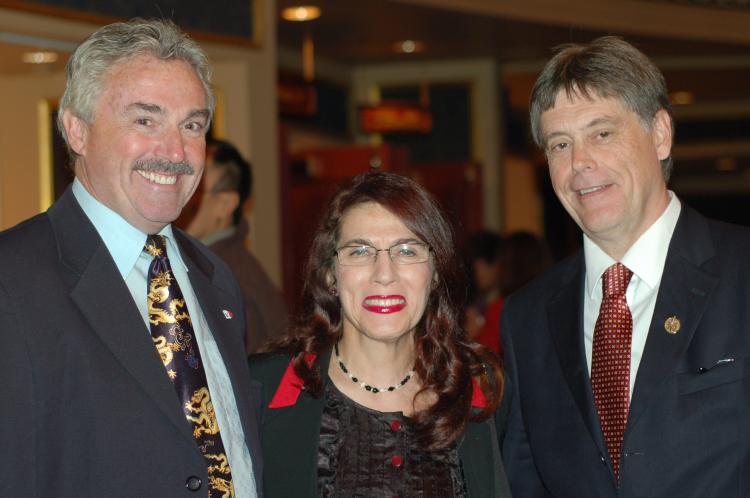 MPPs Michael Prue (L) and Paul Miller, with Carole Paikin Miller, at the Toronto premiere of Shen Yun Performing Arts on Friday. (Matthew Little/The Epoch Times)