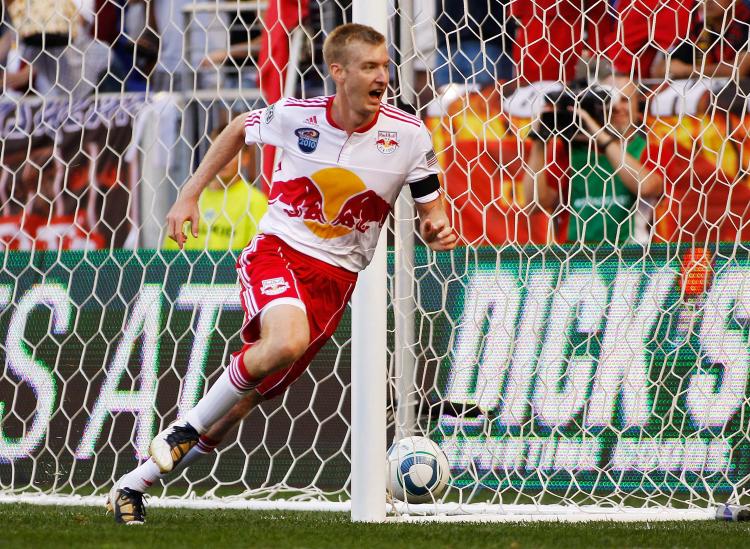 New York's Tim Ream celebrates his first career MLS goal against Colorado on Saturday. (Mike Stobe/Getty Images for New York Red Bulls)
