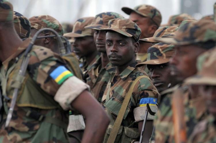 Rwandan soldiers attend a ceremony on Feb. 25, 2009, in Goma. (Lionel Healing/AFP/Getty Images)