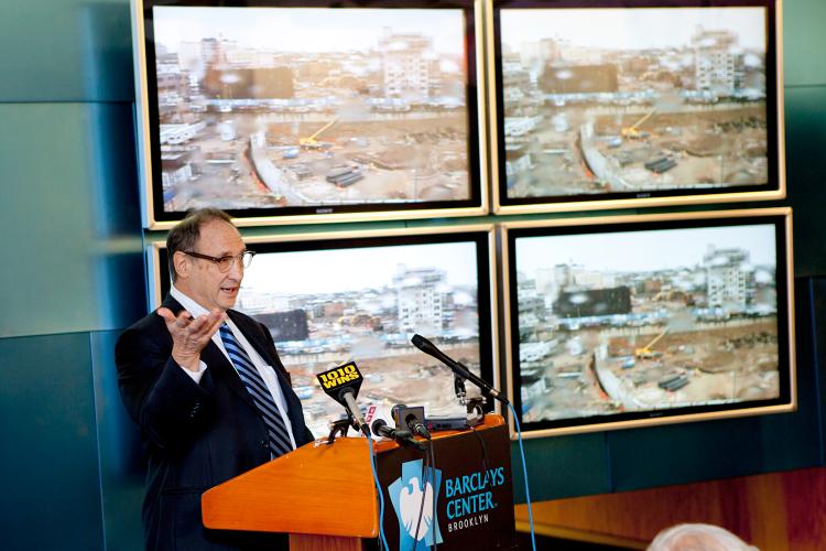 THE YARDS: Chairman and CEO of Forest City Bruce Ratner unveils design plans for a new plaza at the Atlantic Yards in Brooklyn. (Henry Lam/The Epoch Times)