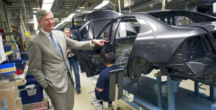 Managing Director Victor R Muller of Dutch sportscar maker Spyker visits the Saab factory in Trollhattan, Sweden on March 22 after the production line started again following a couple week pause.  (Bjorn Larsson Rosvall/AFP/Getty Images)