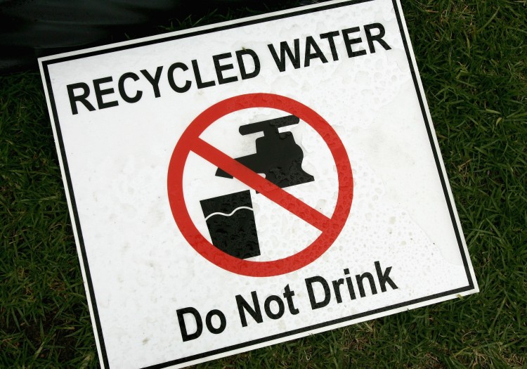 A sign that promotes the use of recycled water (file photo). A new regulation allows large developments in San Francisco to collect and reuse water for toilet flushing, irrigation, and other non-potable uses.  (Robert Cianflone/Getty Images)