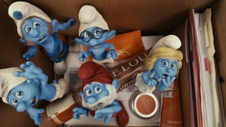 SURPRISE: a scene from the 3D animation comedy film 'The Smurfs.' (Courtesy Sony Pictures)