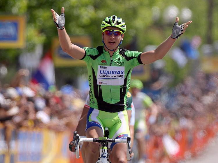 Peter Sagan celebrates after winning Stage Five of the 2011 Amgen Tour of California. (Doug Pensinger/Getty Images)