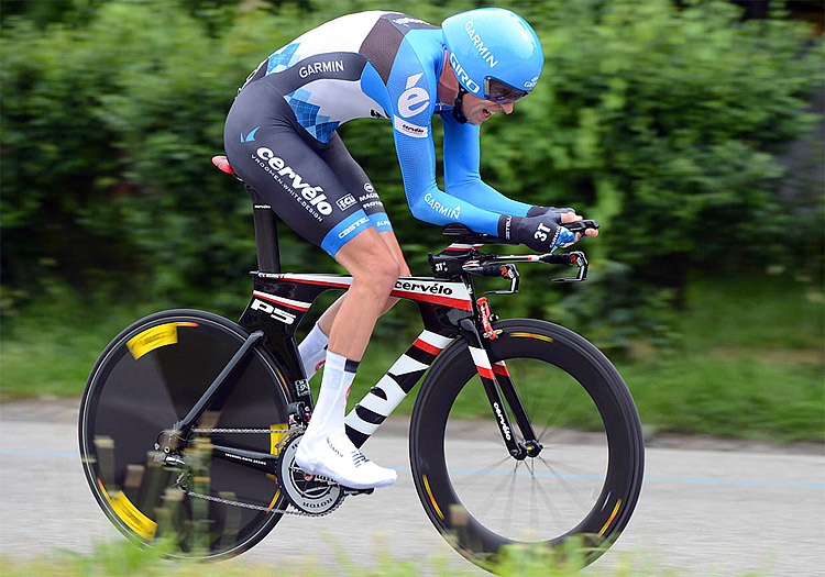 Garmin-Barracuda's Ryder Hesjedal rides in the Stage 21 time trial, on his way to winning the 2012 Giro d'Italia. (slipstreamsports.com)