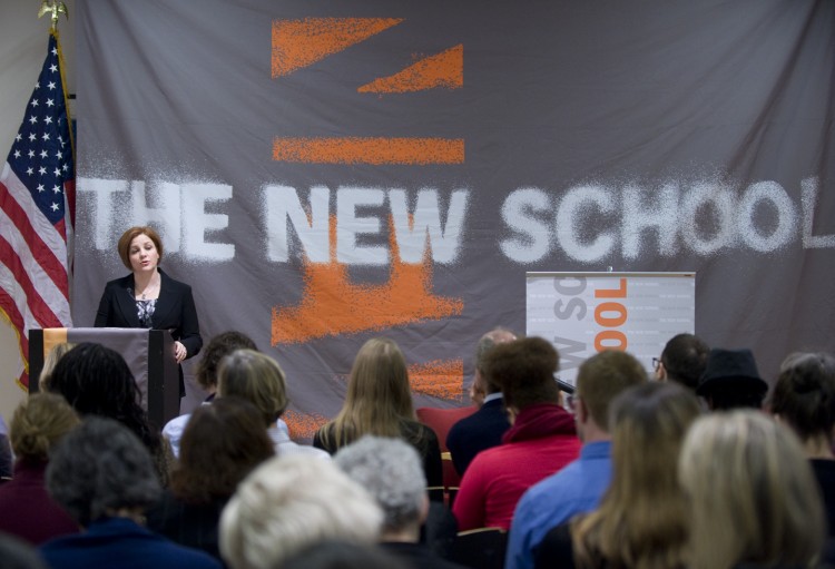  New York City Council Speaker Christine Quinn speaks to educators, administrators, and education policy advocates at The New School in Manhattan, New York on Jan. 15, 2013. (William Alatriste/New York City Council) 