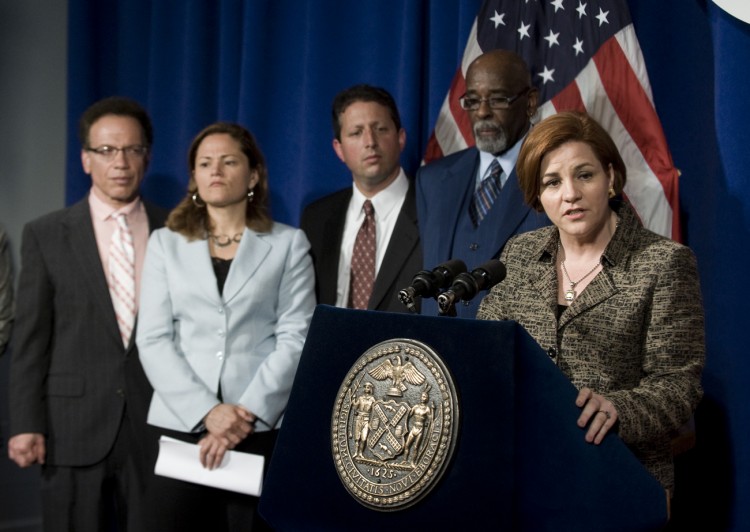 Counciliors (L to R) James Vacca, Melissa Mark-Viverito, Brad Lander, Al Vann, and Speaker Quinn on Tuesday