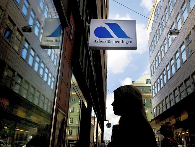 A person in front of the Swedish employment agency in Stockholm, Sweden, October 2009. Swedish youths are encouraged by employment officers to travel to neighboring Norway to do the unskilled labor that Norwegian youths don't want to do. (BERTIL ERICSON / SCANPIX/AFP/Getty Images) 