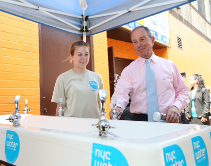 Mayor Michael Bloomberg visits a city cooling center on June 20