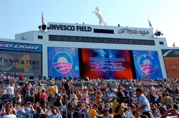 A message board at Denver's Invesco Field during the Democratic National Convention on August 28. (Mary Silver/Epoch Times)