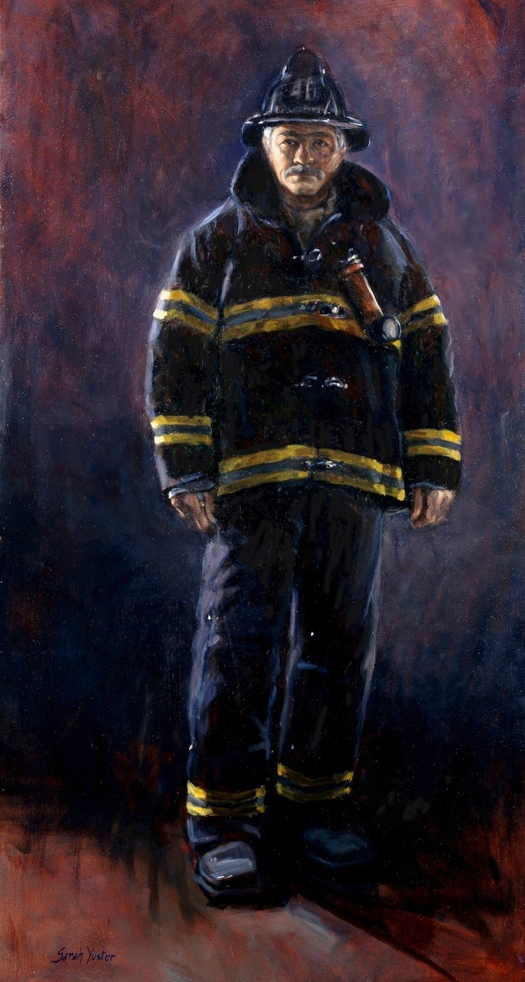 FACE OF COURAGE: The Firefigher, Portrait of Battalion Chief Ed Ellison painted by Sarah Yuster. (Courtesy of Sarah Yuster)