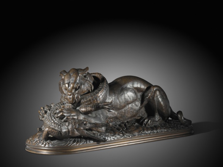 AUDACIOUS FOR 1845: This fine cast of 'Tiger Devouring a Gavial,' by Antoine-Louis Barye, circa 1845, is estimated at US$82,000 to $115,000. The artist is represented by 51 bronzes in the sale, some of which belonged to French royalty and the King of Por (Courtesy of Sotheby's)