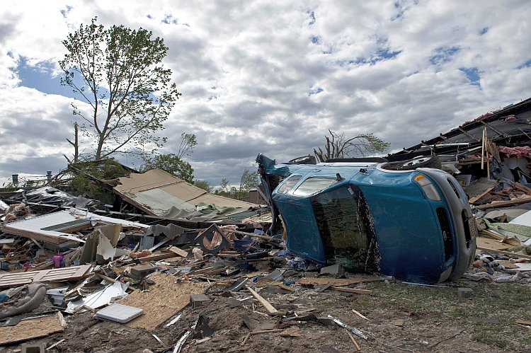 Damage is seen after an EF3 tornado