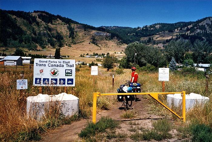 A cyclist prepares to ride on a portion of the Trans Canada Trail