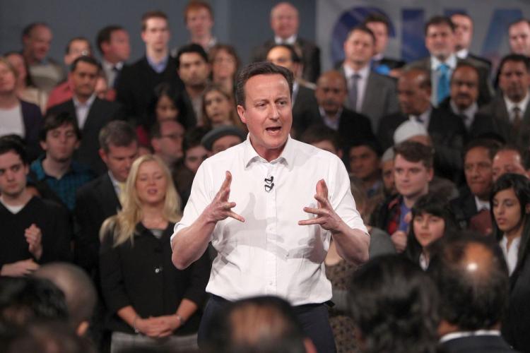 Conservative Party leader David Cameron speaks to party faithful at Leeds City Museum as the election campaign gets underway on April 6. Prime Minister Gordon Brown announced today that the country will go to the polls on May 6.  (Christopher Furlong/Getty Images)