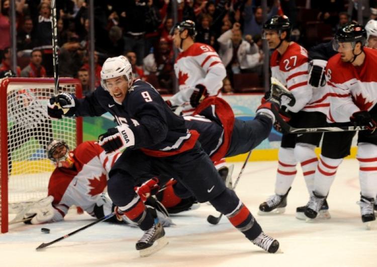 Zach Parise of the U.S. tied the game up in the last minute of play. Overtime then followed in a fantastic game of hockey. (Saeed Khan/AFP/Getty Images)