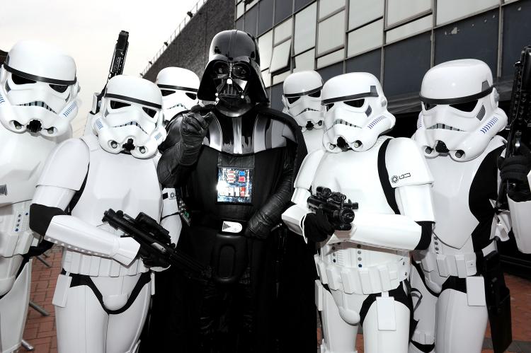 Darth Vader and Stormtroopers on June 5, in Manchester, England. Darth Vader was recently identified in a psychiatric journal for being a candidate for borderline personality disorder.   (Shirlaine Forrest/Getty Images )
