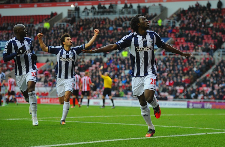 Romelu Lukaku of West Bromwich Albion celebrates after scoring the game-winning goal to make it 3–1 over Sunderland at the Stadium of Light on Nov. 24, 2012 in Sunderland, England. (Michael Regan/Getty Images) 