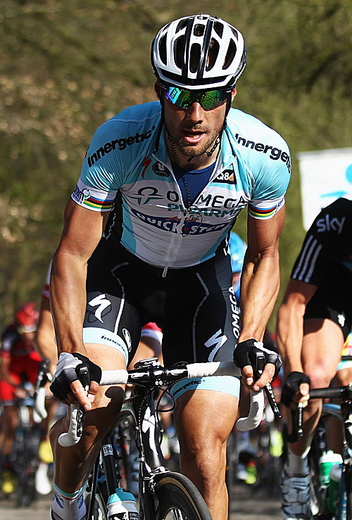 Tom Boonen of Omega Pharma-Quick Step rides in the peloton during the Gent-Wevelgem one day cycle race on March 25, 2012. (Bryn Lennon/Getty Images)
