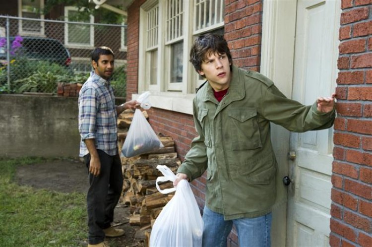 SHOWING CONCERN: (L-R) Aziz Ansari and Jesse Eisenberg in the action-comedy film '30 Minutes or Less.' (Wilson Webb/Columbia TriStar Marketing Group)