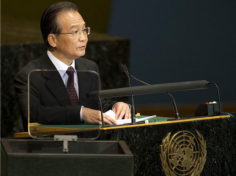 China's Premier Wen Jiabao delivers his address September 22, 2010 during the Millennium Development Goals Summit at the United Nations in New York. (Don Emmert/AFP/Getty Images)