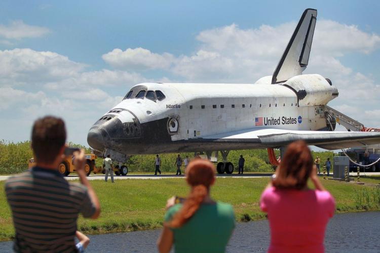 The Space Shuttle Atlantis returns to the shuttle landing facility at Kennedy Space Center May 26 in Cape Canaveral, Florida. The astronauts completed a 12-day mission to the International Space Station. (Joe Raedle/Getty Images)