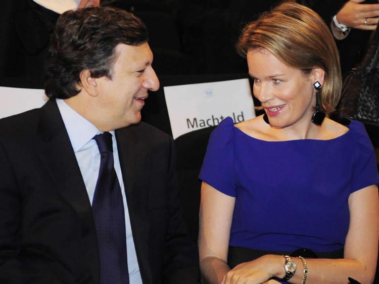 Princess Mathilde of Belgium (R) speaks with European Commission President Jose Manuel Barroso at the launch of a European partnership for action against cancer in Brussels on September 29, 2009. (Eric Lalmand/AFP/Getty Images)