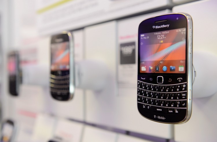 A Blackberry Bold 9900 4G smartphone sits on display for sale at T-Mobile store on June 28, in Los Angeles
