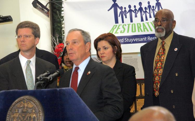 Mayor Bloomberg and Speaker Christine Quinn announced new grants on Thursday to assist homeowners facing foreclosure. (Li Xin/Epoch Times)