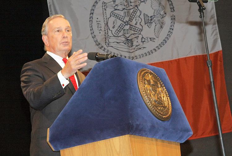 Mayor Bloomberg delivers the State of the City Address at Brooklyn College on Thursday; Bloomberg outlined a nine-point plan to create jobs. (Li Xin/ Epoch Times)