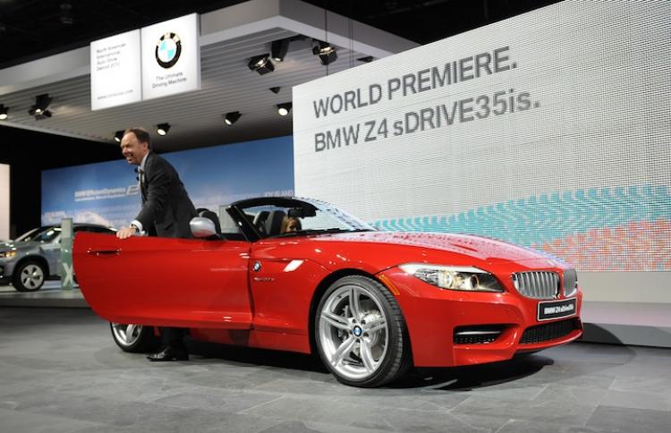 Ian Robertson member of the Board of Management of BMW AG, steps out of the BMW Z4 sDrive35 at the 2010 North American International Auto Show in January at Cobo Center in Detroit, Michigan.  (Stand Honda/Getty Images)