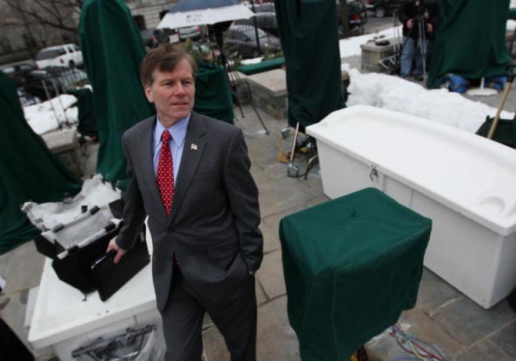 Virginia Governor Bob McDonnell waits to participate in a television interview after a meeting with U.S. President Barack Obama at the White House on Feb. 22, 2010 in Washington, DC. (Mark Wilson/Getty Images)