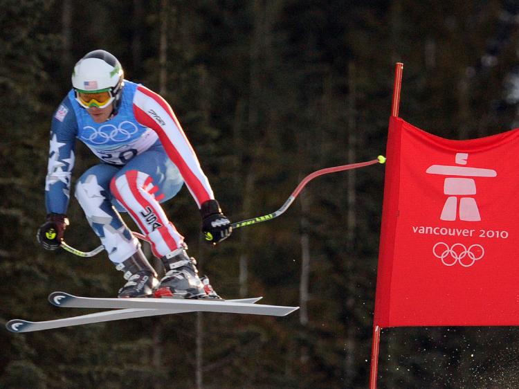 USA's Bode Miller skis the downhill portion of the Men's Vancouver 2010 Winter Olympics Super Combined event. (Francois Xavier Marit/AFP/Getty Images)