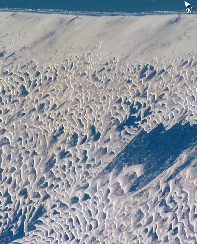 NASA photograph of Lencois Maranhenses National Park, on Brazil's northern coast. (NASA/JSC)