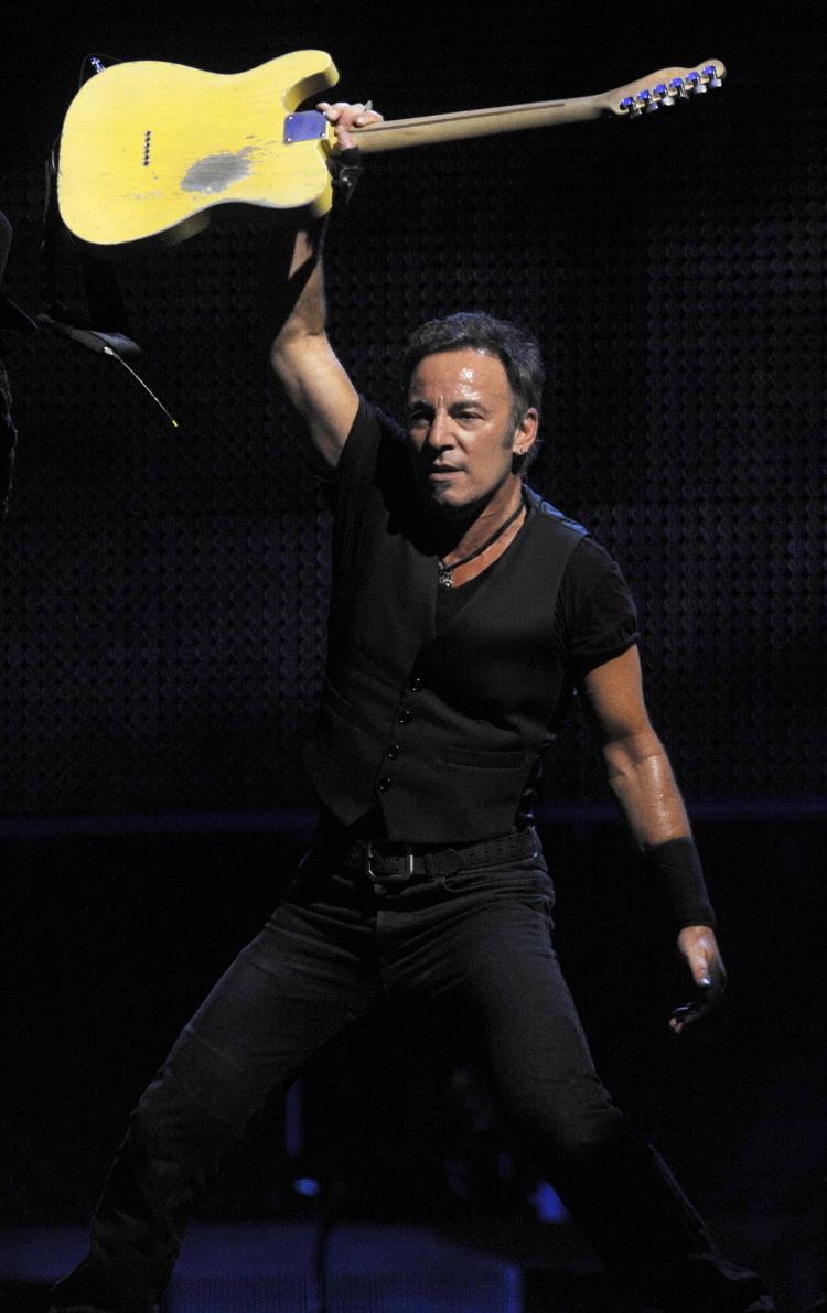 In this file photo, US rock musician Bruce Springsteen performs, on July 26, 2009, in the northern Spanish Basque city of Bilbao, during his first concert of the Spanish tour. (Rafa Rivas/AFP/Getty Images)