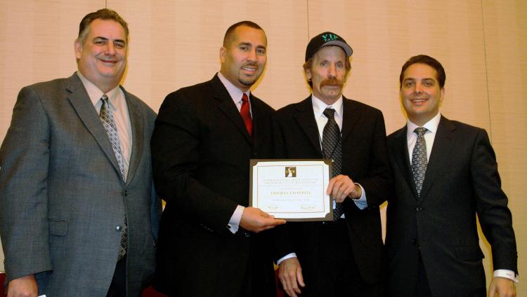 CABBIES HONORED: Left to right, Jim Hickey (VIP Taxi), outgoing IATR President Malachi Hull, IATR International Driver of the Year Thomas Chappelle, and incoming IATR President (and NYC TLC Commissioner/Chairman) Matthew W. Daus. (Courtesy Allan Fromberg)