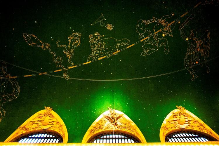 BRIGHTER STARS: The constellations that have graced the ceiling of Grand Central Terminal since 1912 have been renewed and revamped over the years. New technology brought never-before experienced splendor to this dazzling display on Monday.  (Phoebe Zheng/The Epoch Times)