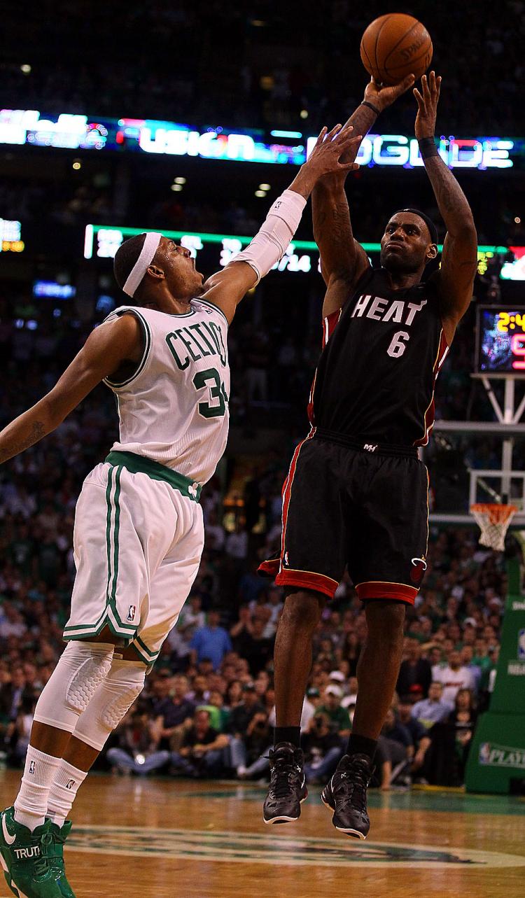 UNSTOPPABLE: LeBron James's 35-point offensive effort on Monday night led the Miami Heat to a Game 4 win. (Elsa/Getty Images)