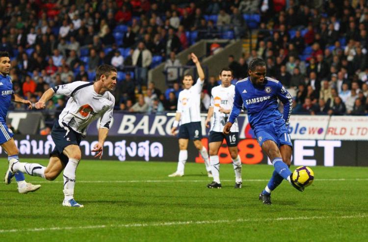 Didier Drogba volleys in Chelsea‘ fourth goal on Saturday. (Alex Livesey/Getty Images)