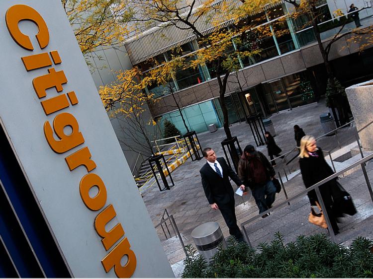 People walk up from the plaza at the Citigroup Center November 17, 2008 in New York City. (Chris Hondros/Getty Images)