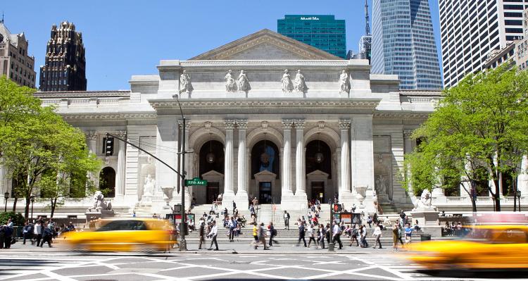MAIN LIBRARY: The Stephen A. Schwarzman Building on Fifth Avenue between 40th Street and 42nd Street.  (Amal Chen/The Epoch Times)
