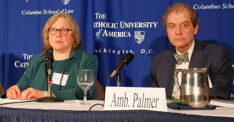 DEEP IN THOUGHT: Ambassador Mark Palmer (R) and professor Karla W. Simon (L) at the panel, mulling civil society in China, its difficulties, contradictions, and possible future. The way the Party is at odds with genuinely independent civil organizations was explored in the discussion. (Matthew Robertson/The Epoch Times)