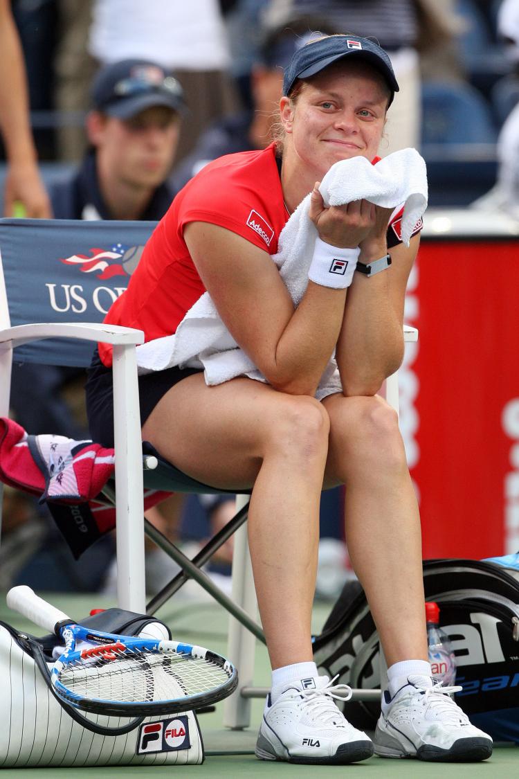 TEARS OF JOY: Belgium's Kim Clijsters smiles after beating third-seeded Venus Williams on Sunday at the U.S. Open. (Jim McIsaac/Getty Images)