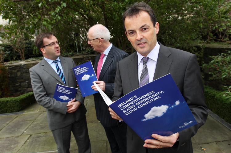 Cloud Computing to create 9.5 Billion euro in Irish sales annually. From left John Finnegan, Goodbody Consultants; Barry O'Leary, CEO of the IDA; and Paul Rellis, Managing Director, Microsoft Ireland at the launch of a report commissioned by Microsoft and carried out by Goodbody Economic Consultants. (Maxwells)