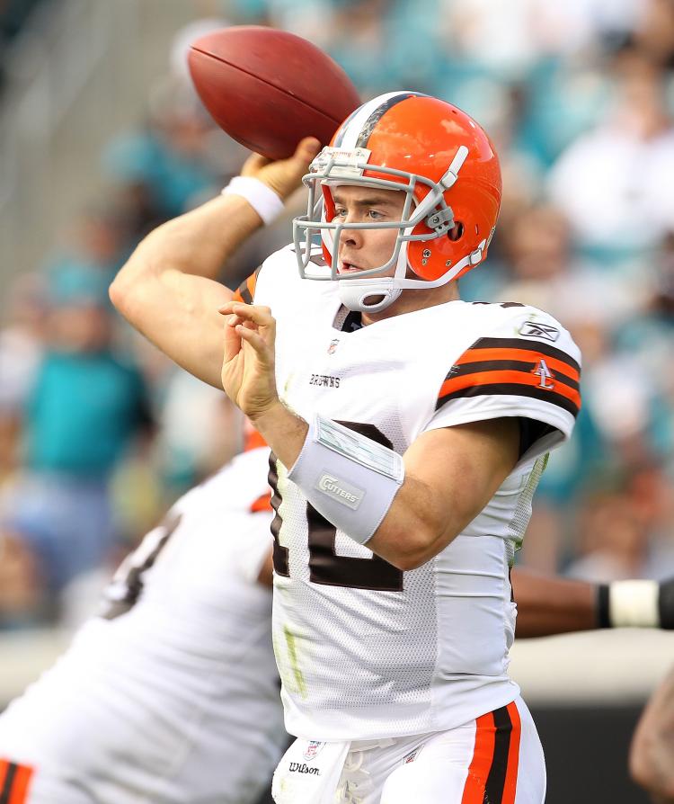 Colt McCoy of the Cleveland Browns passes during a game against the Jacksonville Jaguars at EverBank Field on November 21, 2010 in Jacksonville, Florida. (Mike Ehrmann/Getty Images)