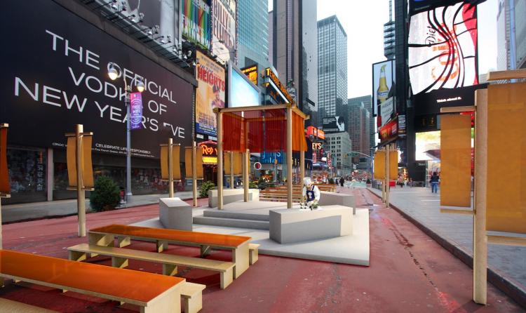 FIT FOR AN EMPEROR: A rendering of the public space that will be built in Times Square for the 3rd Annual International Chinese Culinary Competition.  (Photo courtesy of Wei Jane Chir)
