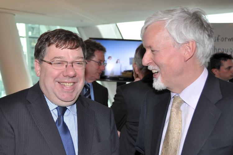 Taoiseach, Brian Cowen TD with Dr John Hegarty, Provost of Trinity College Dublin, st DublinÃ¢ï¿½ï¿½s Grand Canal Theatre last week (Martin Murphy/The Epoch Times)