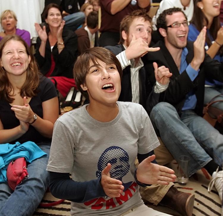 Students watch the U.S. presidential election results at an event at the University of Toronto last Tuesday.  (Cindy Pom)