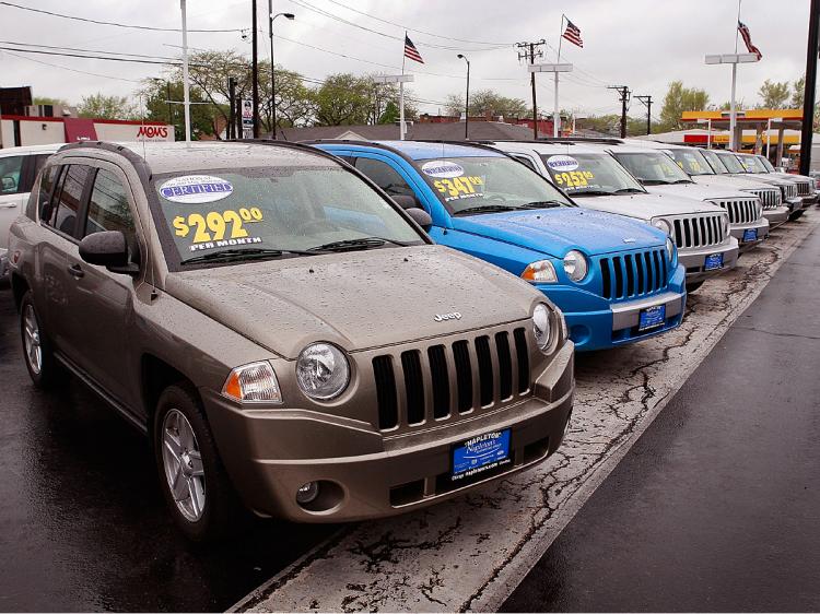 Jeep products are offered for sale at a Chicago Chrysler dealership. (Scott Olson/Getty Images)