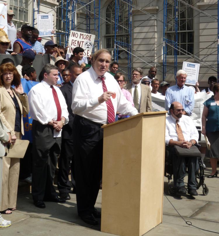 Assemblyman Vito Lopez announced his plans to propose an affordable housing fund in front of City Hall on Wednesday.  (Christine Lin/The Epoch Times)